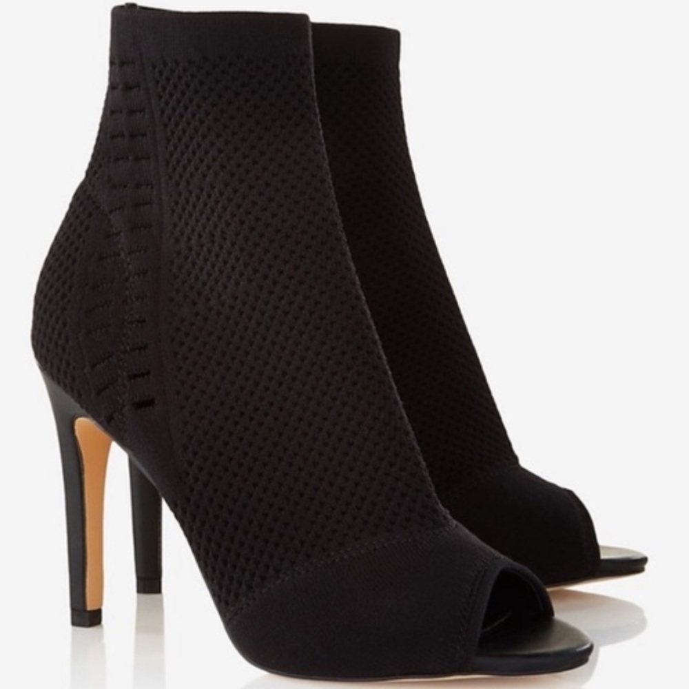 Express peep toe stretch sock boot heels
